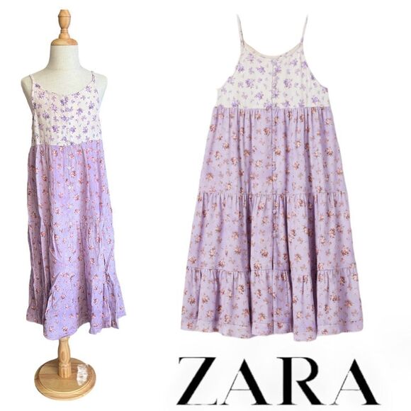 ZARA Kids | Mauve | FLORAL PRINT MIDI DRESS - Picture 1 of 9